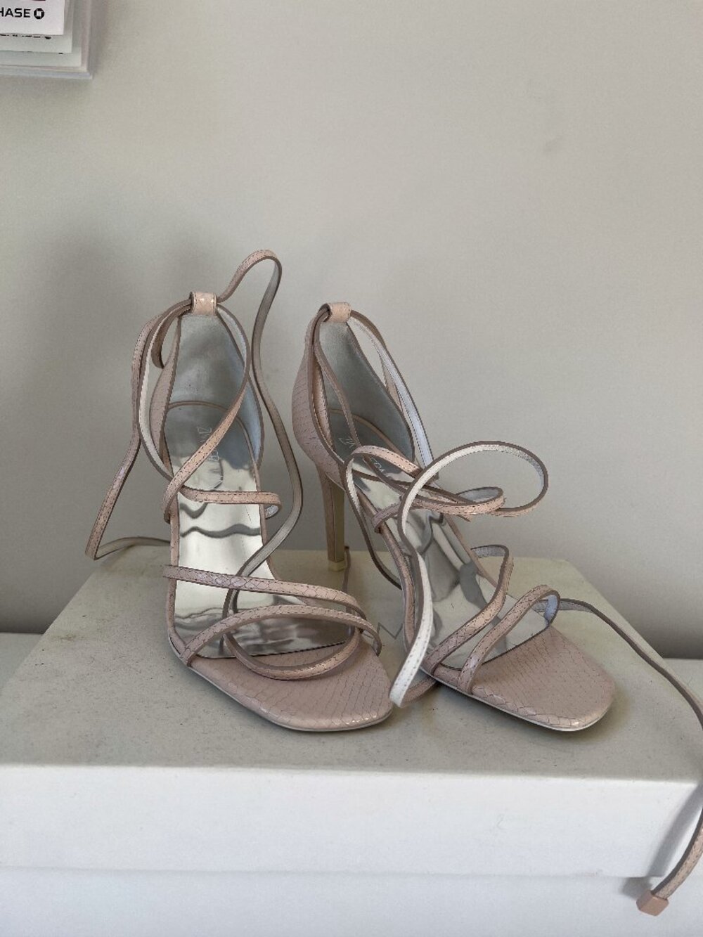 Zimmermann Nude Pink Snake-Embossed Strappy Lace-Up Sandal Heels